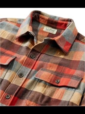 L.L. Bean Men’s Plaid Button-Down Shirt Jacket - Red, Brown, Blue, Tan